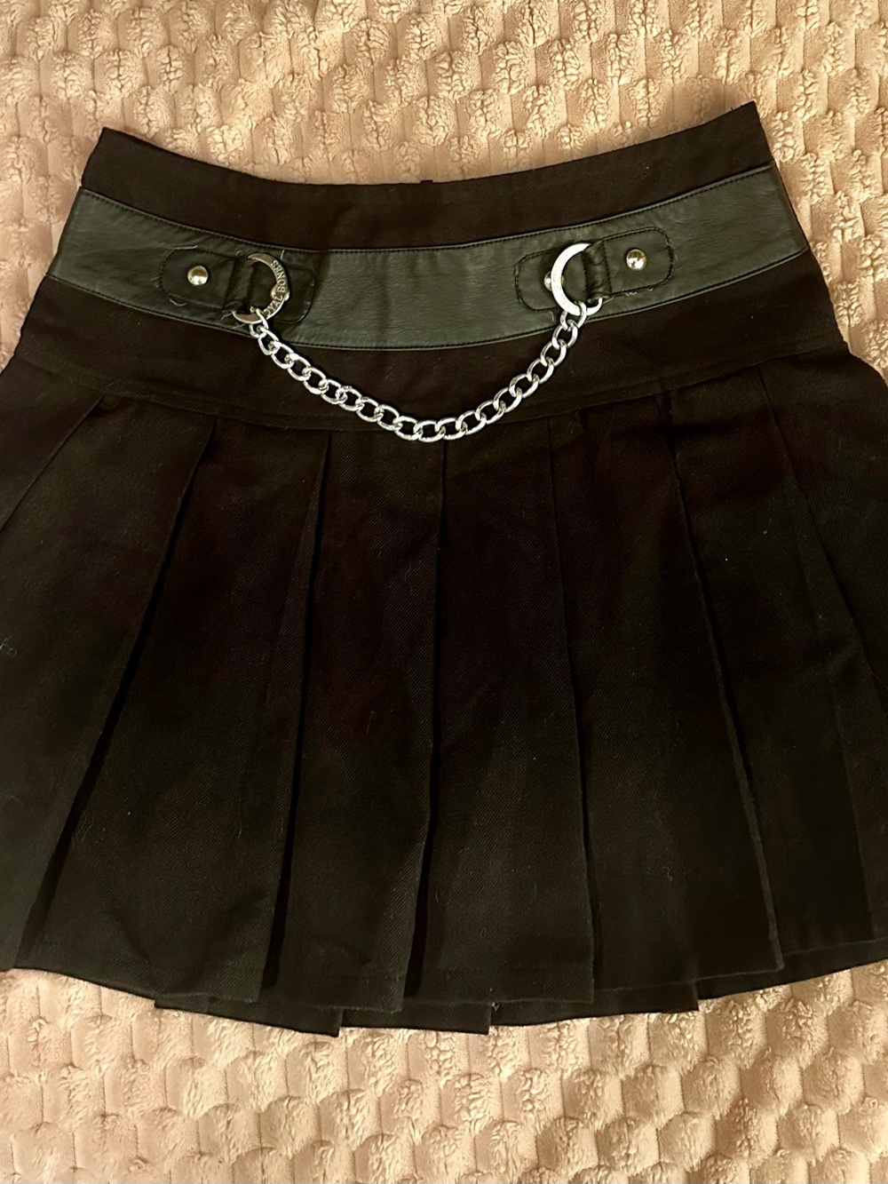Royal Bones Black Pleated Mini Skirt with Chain Detail